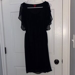 Merona Elegant Black Flutter Sleeve Midi Dress